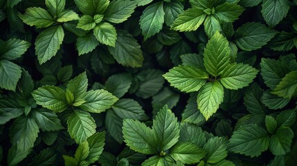 Lush Green Peppermint Leaves Grown in a Garden Under Soft Morning Light