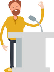 Beard Man Character Speaking on Podium
