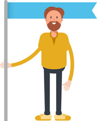 Beard Man Character Holding Flag Pole
