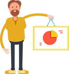 Beard Man Character Holding Pie Chart Signage
