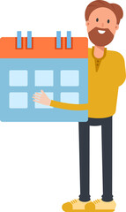Beard Man Character Holding Calendar
