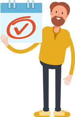 Beard Man Character and Check Mark Sign
