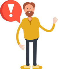 Beard Man Character and Error Sign

