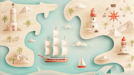 A vintage inspired illustration of a travel map with hand drawn illustrations and vintage typography.