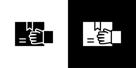 Hand holding box icon Flat vector set outline