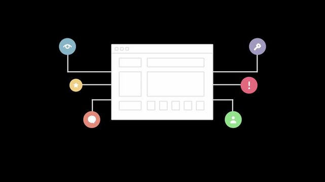 Illustration of coding site application, animated footage video alpha channel