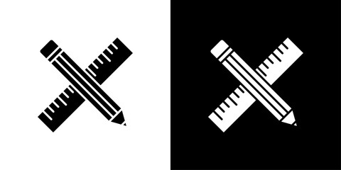 Pencil and ruler icon Flat vector set outline