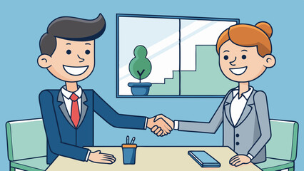 businesspeople handshaking after negotiation vector illustration