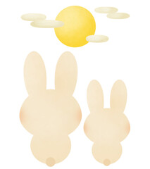 月を見上げる二匹のうさぎのイラスト
