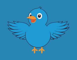Cute Blue Bird with Wings and Feathers Vector


