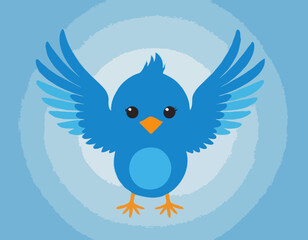 Cute Blue Bird with Wings and Feathers Vector

