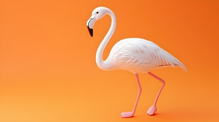 Fototapeta premium Elegant Flamingo Bird Posing on Vibrant Orange Minimalist Background