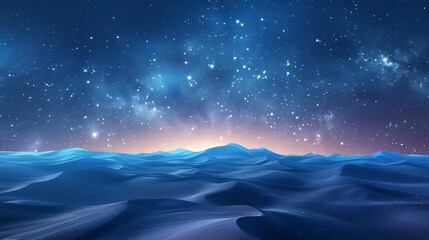 Fototapeta premium A night sky teeming with numerous stars over a vast body of water, waves lapping at the foreground