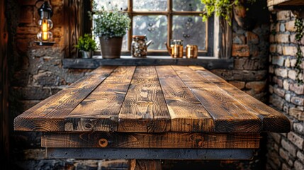 Empty wood table surface with a rustic finish