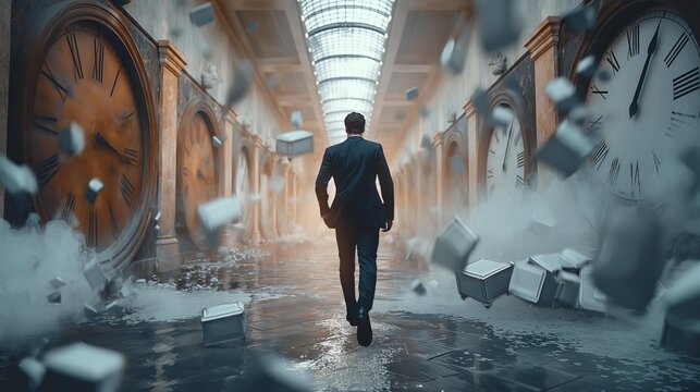 Businessman Running Away From time