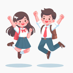 Fototapeta premium Smiling school children boys and girls with backpacks and books set isolated vector illustration