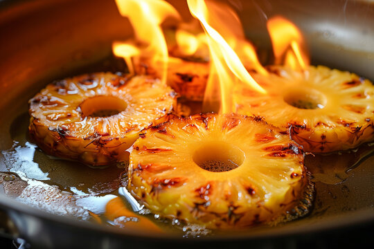 Pineapple slices flambe 