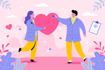 World heart day composition in hand drawn style