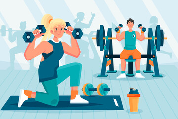 Hand drawn flat fitness composition