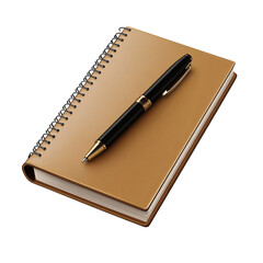 A brown spiral notebook lies open on a desk with a black pen resting atop it, inviting creativity and thoughtful writing