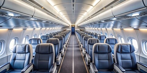 Fototapeta premium Passenger plane interior with seating, overhead bins, and aisle, airplane, cabin, aircraft, travel