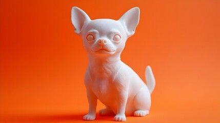 Whimsical White Chihuahua Sculpture on Vibrant Orange Background