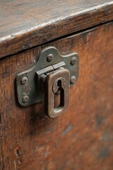 Fototapeta premium Metal sliding lock wooden box 