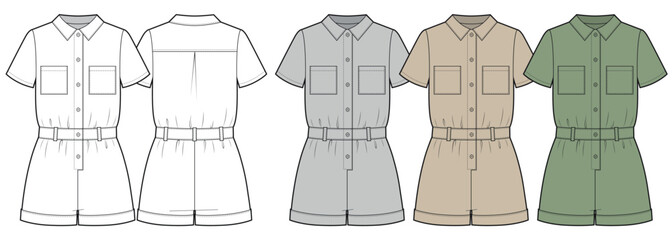 Female jumpsuit shorts vector template