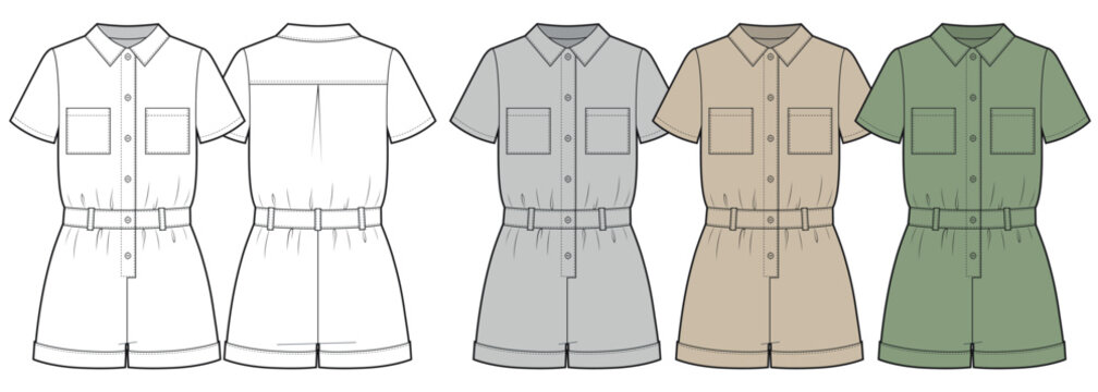 Female jumpsuit shorts vector template