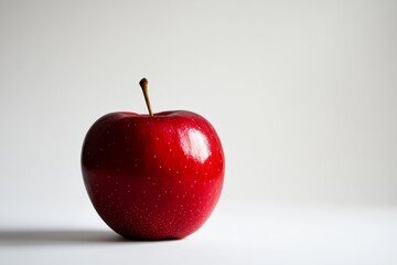A minimalist image of a single red apple on a plain background. High-resolution, detailed textures, crisp focus