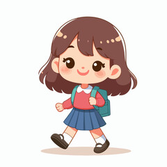 Smiling school children boys and girls with backpacks and books set isolated vector illustration