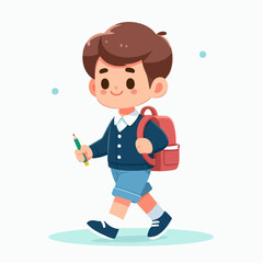 Smiling school children boys and girls with backpacks and books set isolated vector illustration