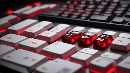 A keyboard with red glowing keys that spell out "Play Time" with a few extra keys before and after.