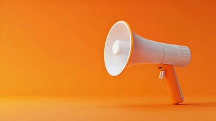 White Megaphone on Vibrant Orange Studio Background