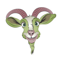 Obraz premium Funny happy goat face. Vector illustration for tshirt print on demand merch