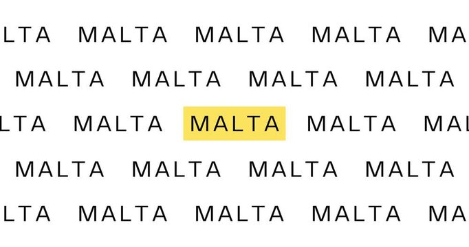 Malta Country text typing word, Marker Highlight Yellow Pen in Bold Words , white background, Design Animation text size increases, Digital Screen, 4K Resolution video
