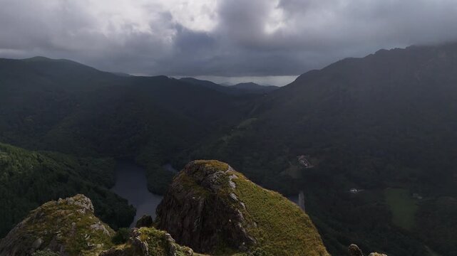 Aerial shot of Kopakarri peak at Aiako Harria Natural Park at the Basque Country.