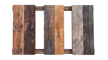 A wooden pallet with varied wood tones and textures, ideal for construction, crafting, or rustic interior design projects in isolated on transparent or white background