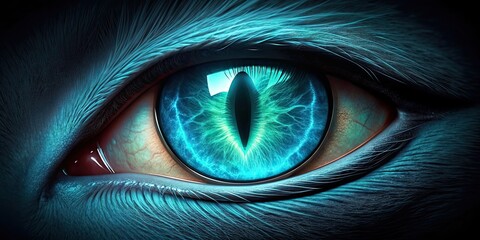 futuristic cat eye with a bright glowing turquoise hue, cinematic, bright, glowing, futuristic, cat eye,turquoise