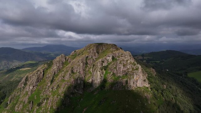 Aerial shot of Kopakarri peak at Aiako Harria Natural Park at the Basque Country.