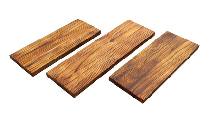 Obraz premium Set of three rectangular wooden planks with a natural woodgrain pattern. Ideal for carpentry, DIY projects, or interior decoration ideas in isolated on transparent or white background