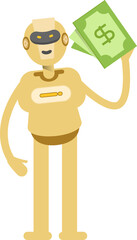 Robot Character Holding Dollar Banknotes
