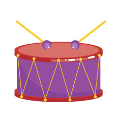 Vector musical instrument drum. Children toy drum on white background. Flat illustration.