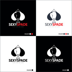 Sexy Spade shape Poker Casino logo set template design
