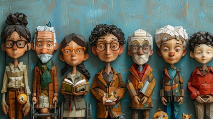 illustration of a diverse group of people on light blue background, generation clip-art
