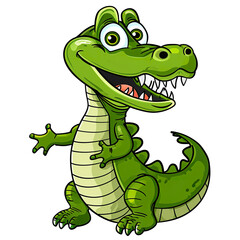 Obraz premium Cartoon illustration of a green alligator smiling with its mouth open, generative ai image