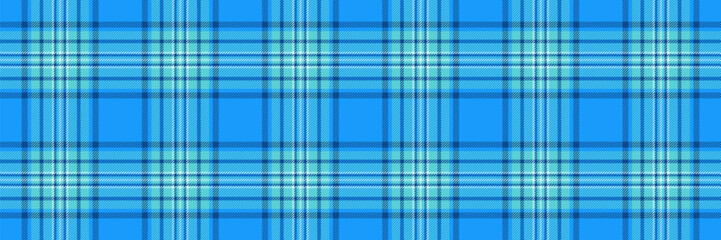 Apparel background seamless fabric, performance plaid textile pattern. Color check vector texture tartan in bright and cyan colors.