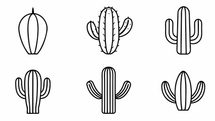 Black Silhouette Cactus Saguaro Vector Illustration - Outline Vector Line Art