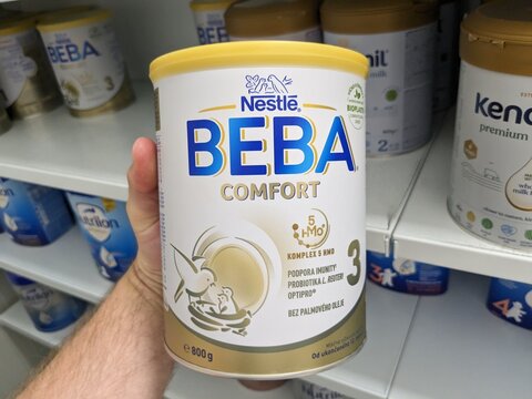 Prague,Czech Republic-August 7 2024: BEBA COMFORT 3 box of infant formula by NESTL&Eacute;,used for comfort infant nutrition and baby care

