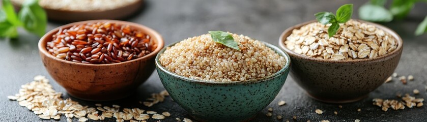 Fototapeta premium Grains Brown Rice, Quinoa, Oats, and Barley for Optimal Health